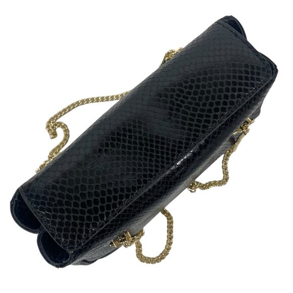 J. Crew Chain Stap Bag Snake Embossed Leather Black Gold Chain - Picture 8 of 14